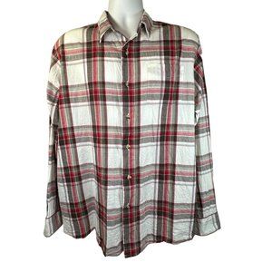 Wrangler Jean Co Red Grey White Plaid Long Sleeve Button Down Mens Size Large